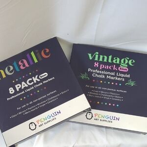 Penguin Art Supplies Metallic and Vintage Liquid Chalk Markers 8pk Unopened